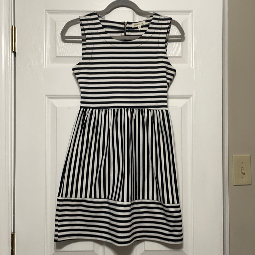 Monteau black and white striped mini dress